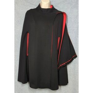 Vtg Alfred Werber Cape S Black Wool Red Attached Scarf High Fashion 1960's Chic